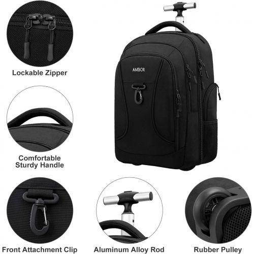  [아마존베스트]AMBOR Rolling Backpack,Wheeled Laptop Backpack for Travel,Freewheel Carryon Trolley Luggage Suitcase Compact Business Bag,Wheeled Rucksack Student Computer Trolley Carry Luggage Fits 15.