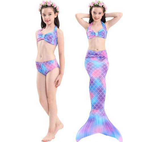  AMENON Girls 4 Pcs Swimsuits Mermaid Tails for Swimming Support Monofin Mermaid Swimwear Princess Bathing Suit Bikini Set