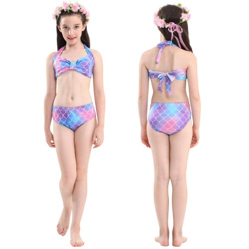  AMENON Girls 4 Pcs Swimsuits Mermaid Tails for Swimming Support Monofin Mermaid Swimwear Princess Bathing Suit Bikini Set