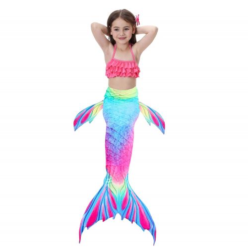  AMENON Girls 4 Pcs Swimsuits Mermaid Tails for Swimming Support Monofin Mermaid Swimwear Princess Bathing Suit Bikini Set