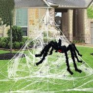 AMENON 23 Feet Outdoor Halloween Decorations Giant Spider Web, Triangular Huge Spider Web with Super Stretch Cobwebs, Large Spider 29.5 and 20 Small Spiders 1.5 Party Set Yard Lawn Decor