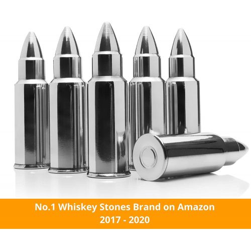  [아마존베스트]Amerigo Whiskey Stones Bullets with High Cooling Technology - Stainless Steel Whiskey Bullets - Reusable Ice cubes - Best Gift for Men - Set of 6 Whiskey Ice Cubes + Ice Tongs - Whiskey St