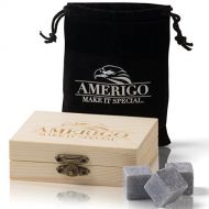 [아마존베스트]Amerigo Premium Whiskey Stones Gift Set - Water Down Your Whisky? Never Again! Set of 9 Whiskey Rocks - Ice Cubes Reusable in Exclusive Wooden Gift Set - Whiskey Gifts for Man - Chilling S