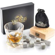 [아마존베스트]Amerigo Luxury Whiskey Stones Gift Set - Set of 9 Whiskey Rocks - Reusable Ice Cubes for Drinks - Great Whiskey Gift for Man - Handcrafted Whisky Stones Set - Chilling Stones + Ice Tongs +