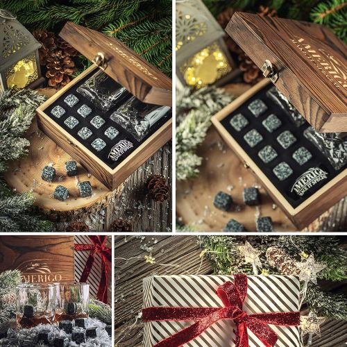  [아마존베스트]AMERIGO MAKE IT SPECIAL Impressive Whiskey Stones Gift Set with 2 Glasses - Be Different When Choosing a Gift - Luxury Handmade Box with 8 Granite Whisky Rocks & Velvet Bag - Ice Cubes Reusable - Best Man