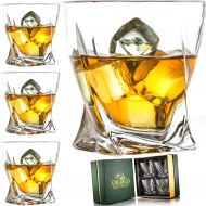 [아마존베스트]AMERIGO MAKE IT SPECIAL Amerigo Premium Whiskey Glass Set of 4 in Luxury Gift Box - Twist Whiskey Glasses 10oz for Scotch, Bourbon & Old Fashioned Cocktails - Whisky Gift for Men - Glass Tumblers - Father