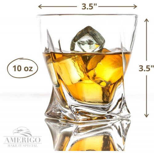  [아마존베스트]AMERIGO MAKE IT SPECIAL Amerigo Premium Whiskey Glass Set of 4 in Luxury Gift Box - Twist Whiskey Glasses 10oz for Scotch, Bourbon & Old Fashioned Cocktails - Whisky Gift for Men - Glass Tumblers - Father