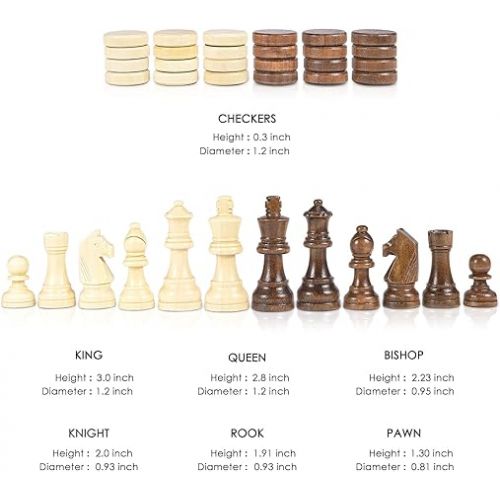  AMEROUS Magnetic Wooden Chess and Checkers Game Set, 15 Inches (2 in 1) Chess Board Games, 2 Extra Queens - Gift Package - Game Pieces Storage Slots, Beginner Chess Set for Kids, Adults