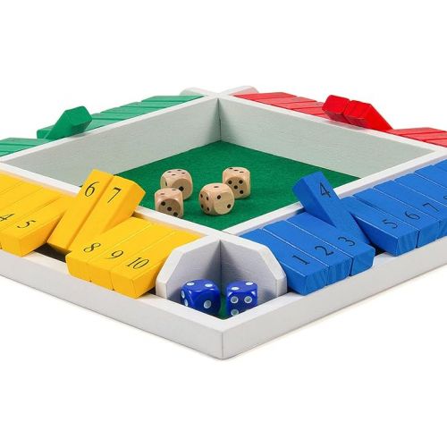  AMEROUS Shut The Box Dice Game-12 inches-Colorful Design-1-4 Players-12 Dice-Gift Package, Classic 4 Sided Wooden Board Game for Adults Kids, Classics Board Game