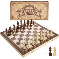 [아마존 핫딜]  [아마존핫딜]AMEROUS Amerous 15 Inches Magnetic Wooden Chess Set - 2 Extra Queens - Folding Board, Handmade Portable Travel Chess Board Game Sets with Game Pieces Storage Slots - Beginner Chess Set for