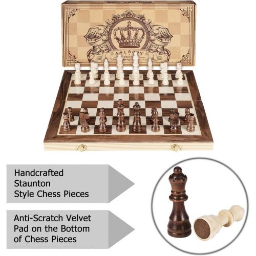  [아마존 핫딜]  [아마존핫딜]AMEROUS Amerous 15 Inches Magnetic Wooden Chess Set - 2 Extra Queens - Folding Board, Handmade Portable Travel Chess Board Game Sets with Game Pieces Storage Slots - Beginner Chess Set for