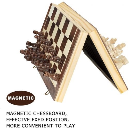  [아마존 핫딜]  [아마존핫딜]AMEROUS Amerous 15 Inches Magnetic Wooden Chess Set - 2 Extra Queens - Folding Board, Handmade Portable Travel Chess Board Game Sets with Game Pieces Storage Slots - Beginner Chess Set for