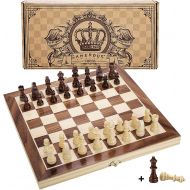 [아마존 핫딜]  [아마존핫딜]AMEROUS Amerous 12 x 12 Magnetic Wooden Chess Set for Adults and Kids, 2 Bonus Extra Queens, Folding Board with Storage Slots, Handmade Chess Pieces, Portable Travel Chess Board Game Sets,