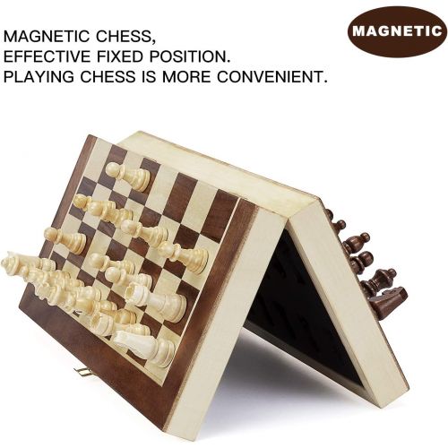  [아마존 핫딜]  [아마존핫딜]AMEROUS Amerous 12 x 12 Magnetic Wooden Chess Set for Adults and Kids, 2 Bonus Extra Queens, Folding Board with Storage Slots, Handmade Chess Pieces, Portable Travel Chess Board Game Sets,