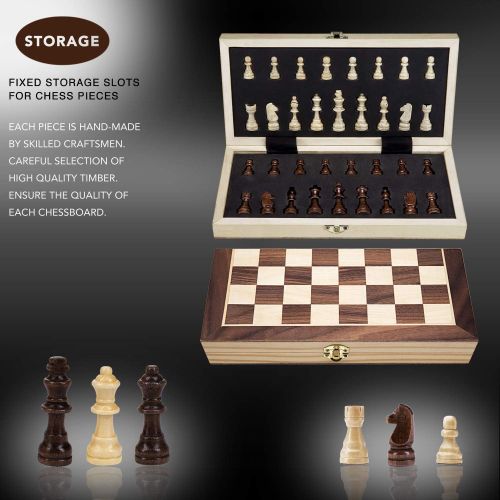  [아마존 핫딜]  [아마존핫딜]AMEROUS Amerous 12 x 12 Magnetic Wooden Chess Set for Adults and Kids, 2 Bonus Extra Queens, Folding Board with Storage Slots, Handmade Chess Pieces, Portable Travel Chess Board Game Sets,