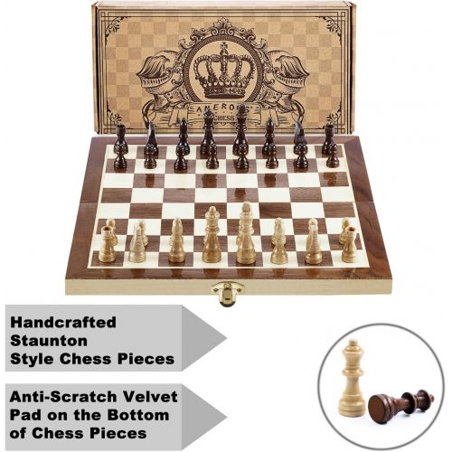  [아마존 핫딜]  [아마존핫딜]AMEROUS Amerous 12 x 12 Magnetic Wooden Chess Set for Adults and Kids, 2 Bonus Extra Queens, Folding Board with Storage Slots, Handmade Chess Pieces, Portable Travel Chess Board Game Sets,