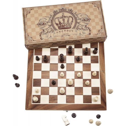  [아마존 핫딜]  [아마존핫딜]AMEROUS Amerous 12 x 12 Magnetic Wooden Chess Set for Adults and Kids, 2 Bonus Extra Queens, Folding Board with Storage Slots, Handmade Chess Pieces, Portable Travel Chess Board Game Sets,