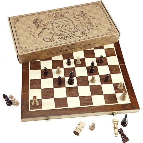  [아마존핫딜][아마존 핫딜] AMEROUS Chess Set, 15x15 Folding Magnetic Wooden Standard Chess Game Board Set with Wooden Crafted Pieces and Chessmen Storage Slots