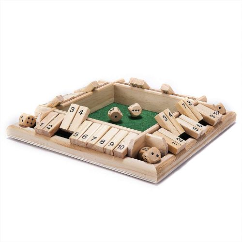  AMEROUS 1-4 Players Shut The Box Dice Game,Classic 4 Sided Wooden Board Game with 10 Dice and Shut-The-Box Instructions for Kids Adults, Classics Tabletop Version and Pub Board Gam