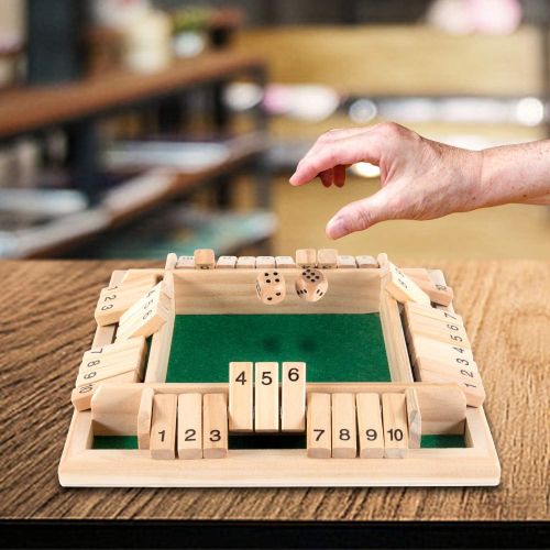  AMEROUS 1-4 Players Shut The Box Dice Game,Classic 4 Sided Wooden Board Game with 10 Dice and Shut-The-Box Instructions for Kids Adults, Classics Tabletop Version and Pub Board Gam