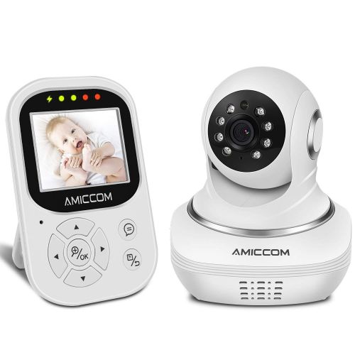  AMICCOM Baby Monitor, Video Baby Monitor 2.4 HD LCD Screen, Baby Monitors Camera Audio Night Vision,Support Multi Camera,ECO Mode,Two Way Talk Temperature Sensor,Built-in Lullabies Vision