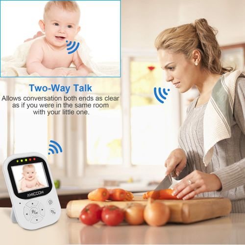  AMICCOM Baby Monitor, Video Baby Monitor 2.4 HD LCD Screen, Baby Monitors Camera Audio Night Vision,Support Multi Camera,ECO Mode,Two Way Talk Temperature Sensor,Built-in Lullabies Vision