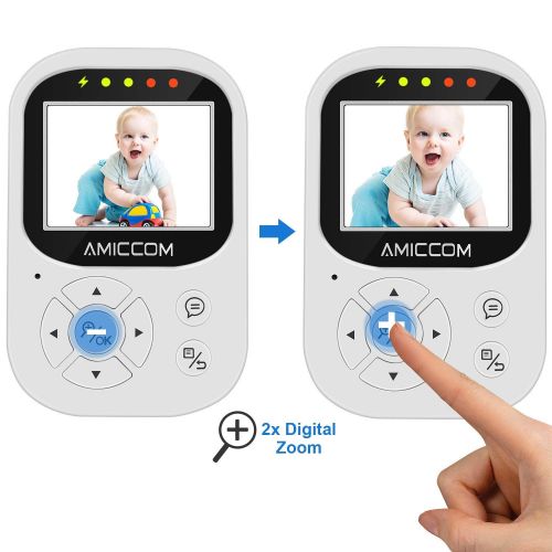  AMICCOM Baby Monitor, Video Baby Monitor 2.4 HD LCD Screen, Baby Monitors Camera Audio Night Vision,Support Multi Camera,ECO Mode,Two Way Talk Temperature Sensor,Built-in Lullabies Vision