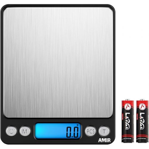  AMIR Digitale Kuechenwaage, 3kg x 0,1g Digitale Waage, Hohe Prazision Briefwaage mit Tara-Funktion, Stueckzahlung Funktion, LCD-Display, ideal zum Messen von Zutaten, Schmuck, Briefm