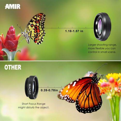  AMIR Phone Camera Lens, 0.6X Super Wide Angle Lens + 15X Macro Lens for iPhone Lens Kit, 2 in 1 Clip-On Cell Phone Camera Lens for iPhone 8, X, 7, 7 Plus, 6s, 6, Samsung, Other Sma