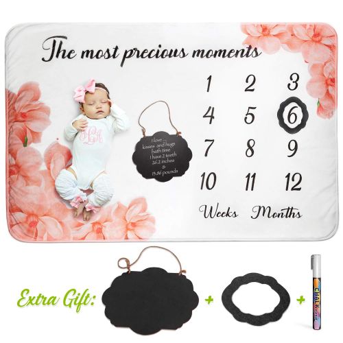  AMIS Best goods AMIS BG Baby Monthly Milestone Blanket Girl Photo Prop Newborn - Fleece Large 60x40 Milestone Chalkboard Sign, Marker and Frame Included, Photography Background Baby Shower Gift