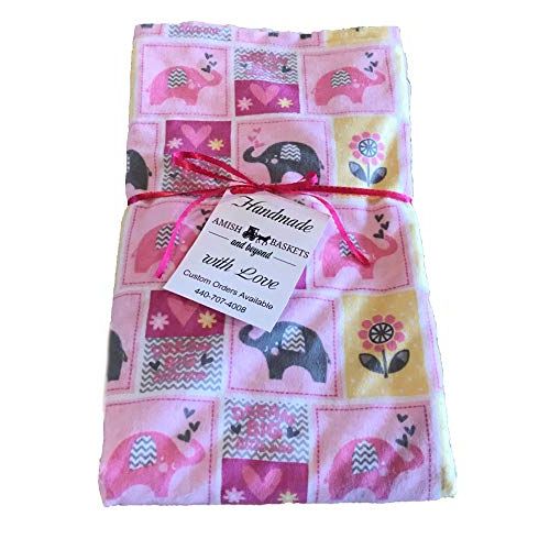  AMISH BASKETS AND BEYOND Minky and Cotton Baby Blanket 32 x 32 - Pink Yellow...