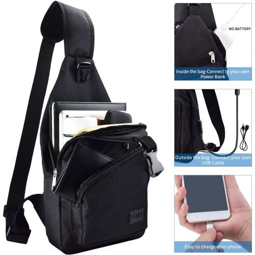  AMJ Sling Bag for Men Women Shoulder Backpack Chest Bags Crossbody Daypack with USB Cable for Hiking Camping Outdoor Trip