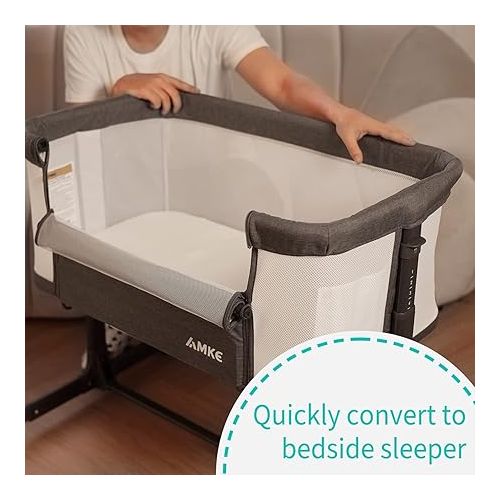  AMKE Baby Bassinets,All mesh Crib Portable for Safe Co-Sleeping,Adjustable Bedside Sleeper,Baby Bed for Infant Newborn
