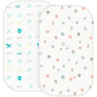 AMKE Bassinet Sheet - 2 Pack - Bassinet Mattress Pad Cover - 100% Cotton, Rectangle and Oval Baby Bassinet Fitted Sheets (Cars & Animals)