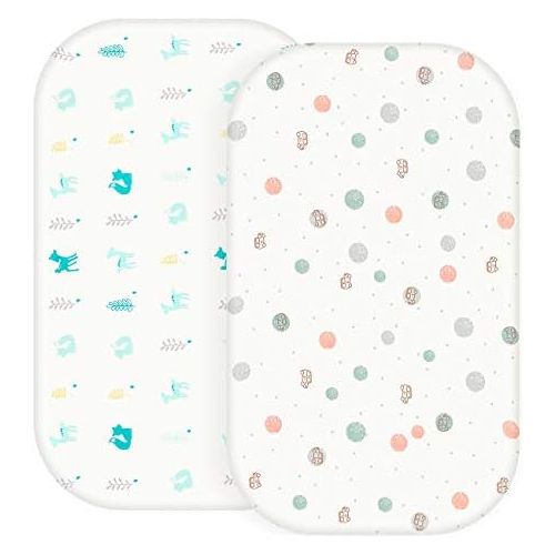  AMKE Bassinet Sheet - 2 Pack - Bassinet Mattress Pad Cover - 100% Cotton, Rectangle and Oval Baby Bassinet Fitted Sheets (Cars & Animals)