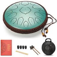 [아마존베스트]Amkoskr Steel Tongue Drum 14 Inch 15 Note Percussion Instrument Hand Drum with Drum Beaters / Carry Bag (Bronze)
