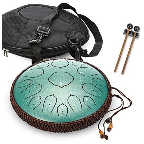  [아마존베스트]Amkoskr Steel Tongue Drum 14 Inch 15 Note Percussion Instrument Hand Drum with Drum Beaters / Carry Bag (Bronze)
