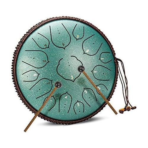  [아마존베스트]Amkoskr Steel Tongue Drum 14 Inch 15 Note Percussion Instrument Hand Drum with Drum Beaters / Carry Bag (Bronze)