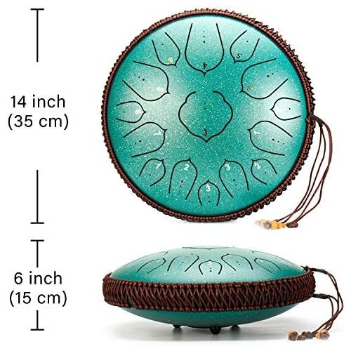  [아마존베스트]Amkoskr Steel Tongue Drum 14 Inch 15 Note Percussion Instrument Hand Drum with Drum Beaters / Carry Bag (Bronze)