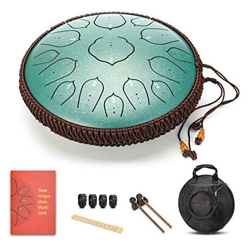  [아마존베스트]Amkoskr Steel Tongue Drum 14 Inch 15 Note Percussion Instrument Hand Drum with Drum Beaters / Carry Bag (Bronze)