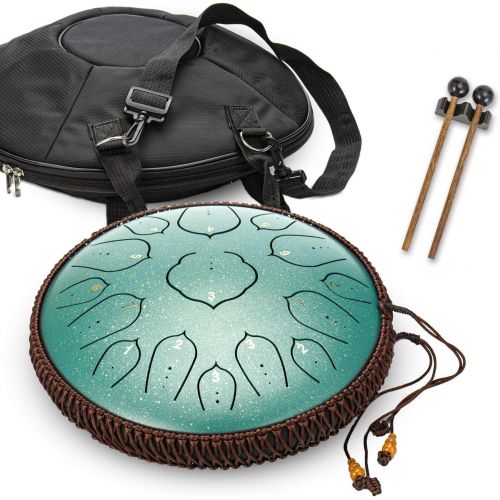  [아마존베스트]Amkoskr Steel Tongue Drum 14 Inch 15 Note Percussion Instrument Hand Drum with Drum Beaters / Carry Bag (Bronze)