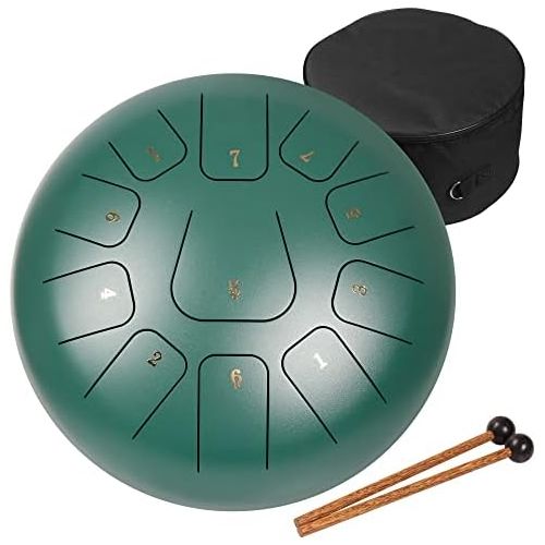  [아마존베스트]Amkoskr 12 Inch 30 cm Steel Tongue Drum 11 Notes Percussion Instrument Hand Drum Hand Pan Drum with Drum Beaters / Carry Bag (Yellow)