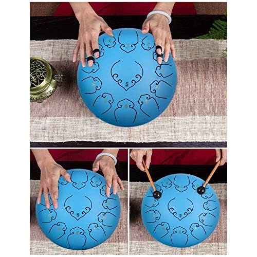  [아마존베스트]Amkoskr Steel Tongue Drum 12 Inch 13 Notes Percussion Instrument Hand Drum Handpan Drum with Drum Beaters / Carry Bag (Blue missing)