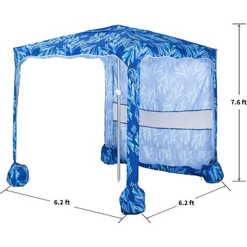  AMMSUN Beach Cabana,6.2 × 6.2 Beach Canopy,Easy Set Up and Take Down Large Shade Area Outdoor Sun Umbrella with Sand Pockets,Instant Sun Shelter with Privacy Sunwall,Blue