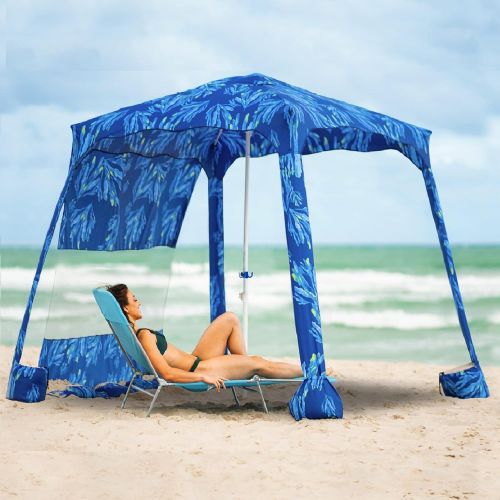  AMMSUN Beach Cabana,6.2 × 6.2 Beach Canopy,Easy Set Up and Take Down Large Shade Area Outdoor Sun Umbrella with Sand Pockets,Instant Sun Shelter with Privacy Sunwall,Blue