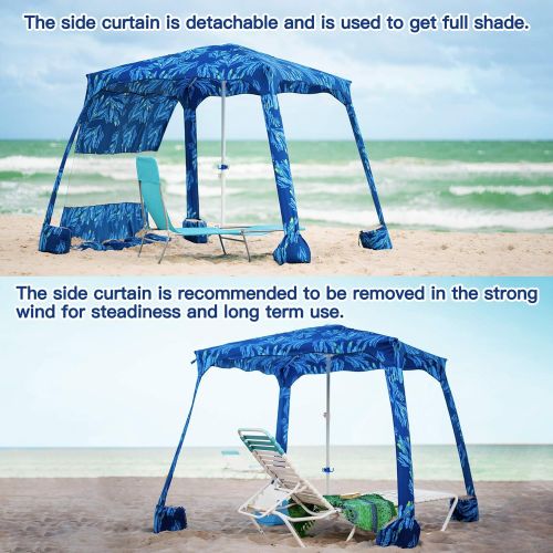  AMMSUN Beach Cabana,6.2 × 6.2 Beach Canopy,Easy Set Up and Take Down Large Shade Area Outdoor Sun Umbrella with Sand Pockets,Instant Sun Shelter with Privacy Sunwall,Blue