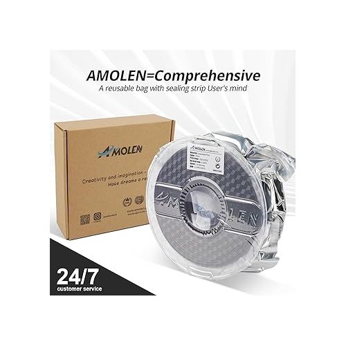  AMOLEN 3D Printer Filament PLA - 1.75mm PLA Filament Black PLA, 1KG/2.2lb, Dimensional Accuracy +/- 0.02 mm, Smooth & Tangle-Free, Fits for Most FDM 3D Printer, Supporting Up to 500mm/s