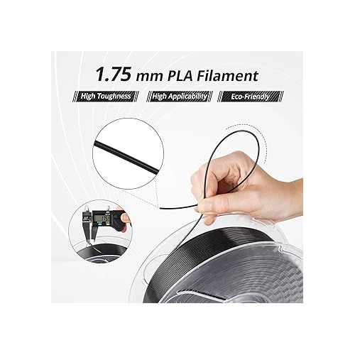  AMOLEN 3D Printer Filament PLA - 1.75mm PLA Filament Black PLA, 1KG/2.2lb, Dimensional Accuracy +/- 0.02 mm, Smooth & Tangle-Free, Fits for Most FDM 3D Printer, Supporting Up to 500mm/s