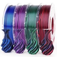 AMOLEN Silk PLA 3D Printer Filament Bundle, Shiny Dual Color PLA Filament 1.75mm Pack, Color Change PLA 3D Printing Filament for Most FDM 3D Printer, Black Series 200g X 4 Spools