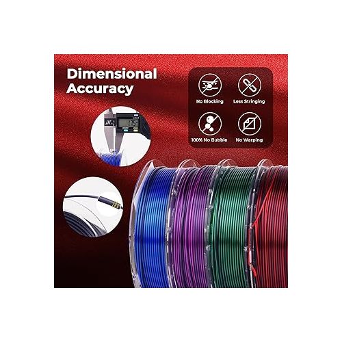  AMOLEN Silk PLA 3D Printer Filament Bundle, Shiny Dual Color PLA Filament 1.75mm Pack, Color Change PLA 3D Printing Filament for Most FDM 3D Printer, Black Series 200g X 4 Spools